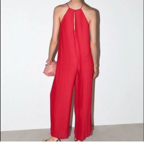 Zara Red Pleated Jumpsuit(Size Small) - Picture 2 of 6